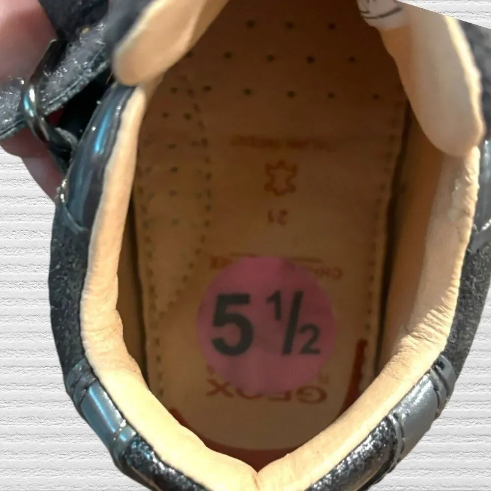 Geox Respira 5.5 Infant Baby  Shoes Trainers Bow Rhinestone Gray Leather